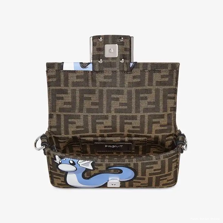 Affordable Mini Brown Fabric In Fendi FF Blue Pokmon Motif Bag Dragon Baguette 0531